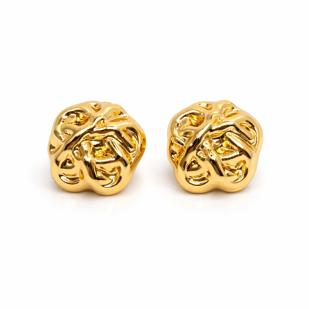 Boucles d’oreilles organiques martelées en acier inoxydable doré